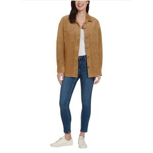 Matty M Women's Corduroy Long Sleeve Button Up Shirt Jacket Camel Brown, Size XL